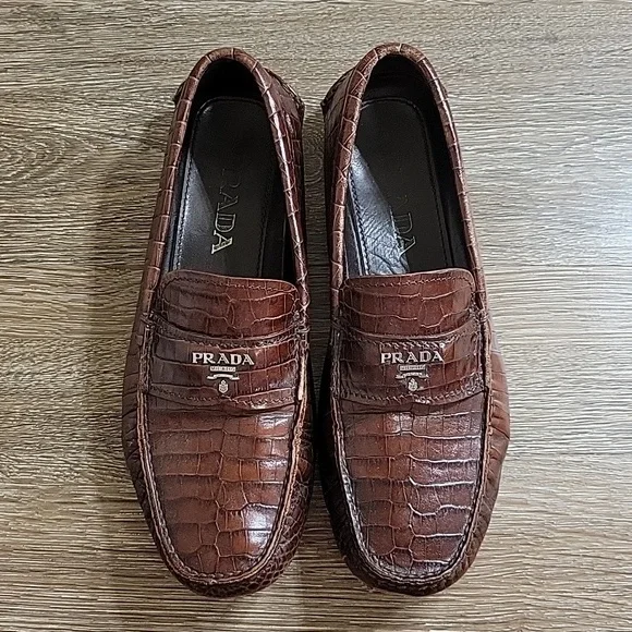 Prada Shoes Prada Milano Brown Leather Croc Crocodile Penny